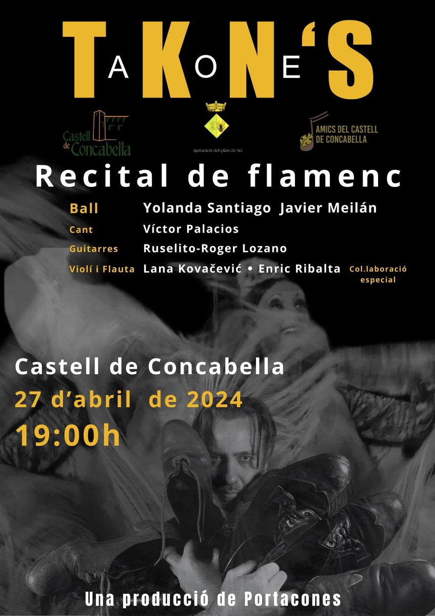 AmicsConcabella's tweet photo. La companyia Portacones oferirà un recital de flamenc, ds 27 abril, 19 h al Castell de Concabella. Cant, ball i música en un espectacle preciós que va estrenar a Corea. Entrades: https://t.co/DEiOBKbVOs i a taquilla. No us ho perdeu! @portaconesbj @peacewayproject @CConcabella https://t.co/51RkDqSAzK