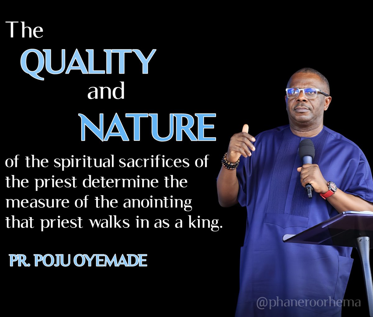 The quality and nature of the spiritual sacrifices of the priest determine the measure of the anointing that priest walks in as a king.  

Pr. Poju Oyemade 
#Phaneroorhema
#MenGatherVII 
#ThePriest
