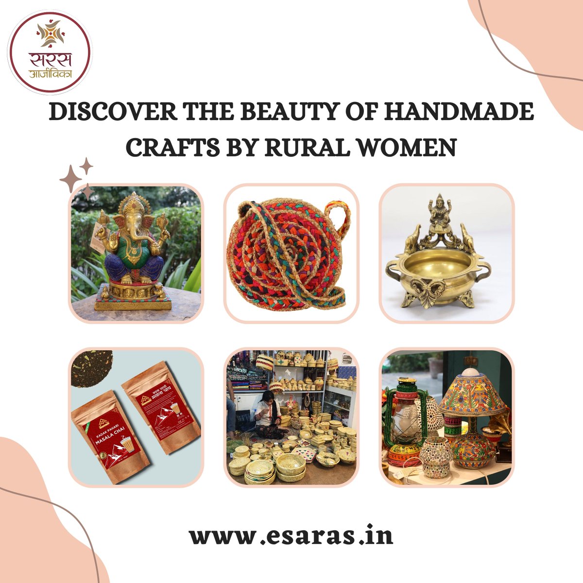 Celebrate the talent and creativity of rural women artisans with our exquisite collection of handmade crafts! Each piece tells a unique story of tradition and craftsmanship. Explore now! 
Buy Online: esaras.in
#HandmadeCrafts #RuralArtisans #Empowerment
#rural