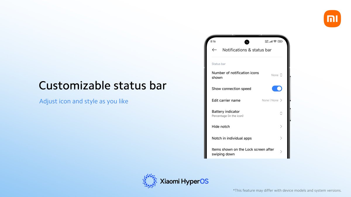 XiaomiHyperOS_'s tweet photo. π‘Which team are you on?
A. Concise status bar VS B. Status bar with rich icons
Simply go to βSettingsβ and toggle on βNotifications & Status barβ to customize it as you like!
#XiaomiHyperOS #Xiaomi #MIUI #StatusBar https://t.co/La04DrZuJz