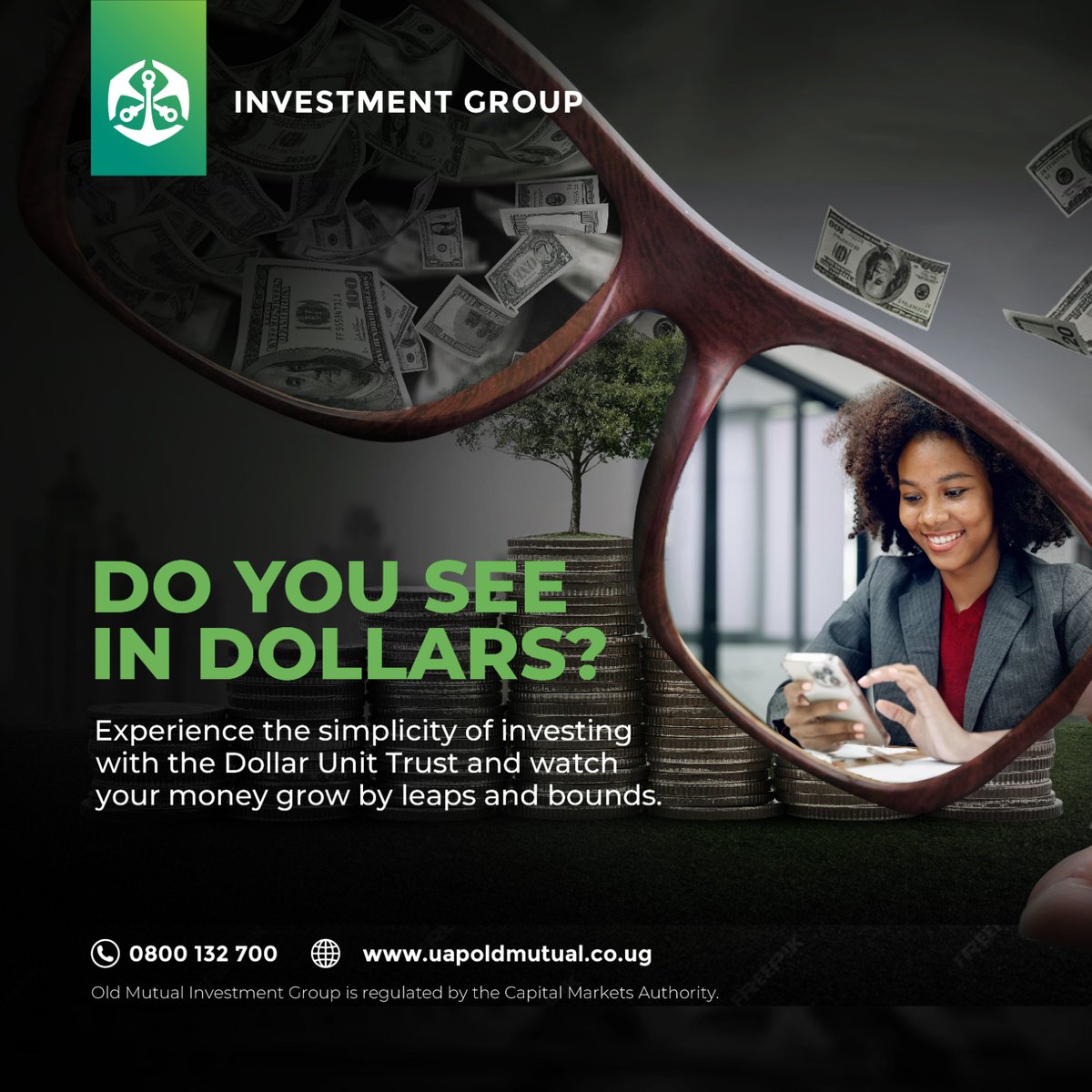 Investing in dollars has never been easier with the #DollarUnitTrust Fund, where you join a community of investors with a collective portfolio mindset. Let @UAPOldMutualUg's financial experts guide you towards smart wealth growth. 
#TutambuleFfena