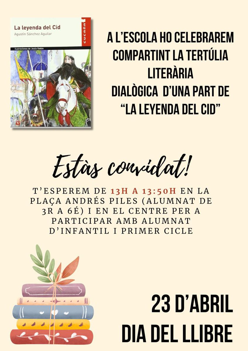 Demà és el Dia del Llibre i al centre ho celebrem amb tertúlies!! Ens ajudarà a tindre diàlegs al voltant de la importància de defensar-se sempre sense la violència 🕊️