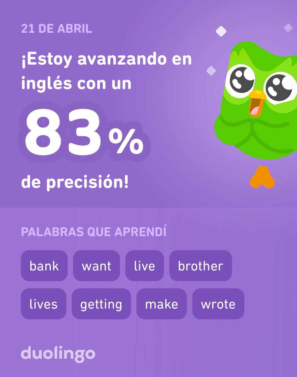 violecb3's tweet photo. ¡Estoy aprendiendo inglés en Duolingo! Es gratis, divertido y efectivo. https://t.co/yVyw3pX0XZ
