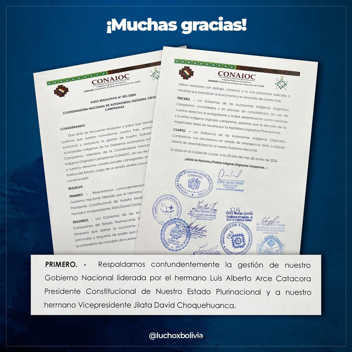 La sabiduría ancestral y el firme respaldo de nuestros pueblos indígenas nos fortalece. A nuestras hermanas y hermanos de la Coordinadora Nacional de Autonomías Indígena Originario Campesinas - #CONAIOC, muchas gracias por su apoyo.