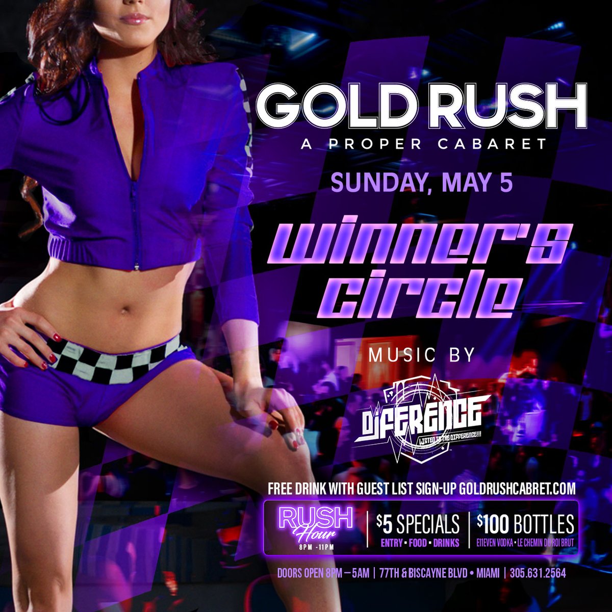Can't help to #FeelTheRush during Race Week at #GoldRushMiami 🔥

Winner's Circle | Sunday, May 5
Sounds by @djference 

Free Drink w/ Guest List: GoldRushCabaret.com 

#MiamiRaceWeek