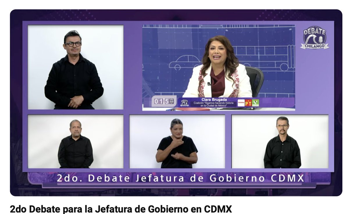 Esta segundo #DebateChilango también tiene versión con intérpretes en Lengua de Señas Mexicana. Lo puedes seguir por aquí: youtube.com/watch?app=desk…