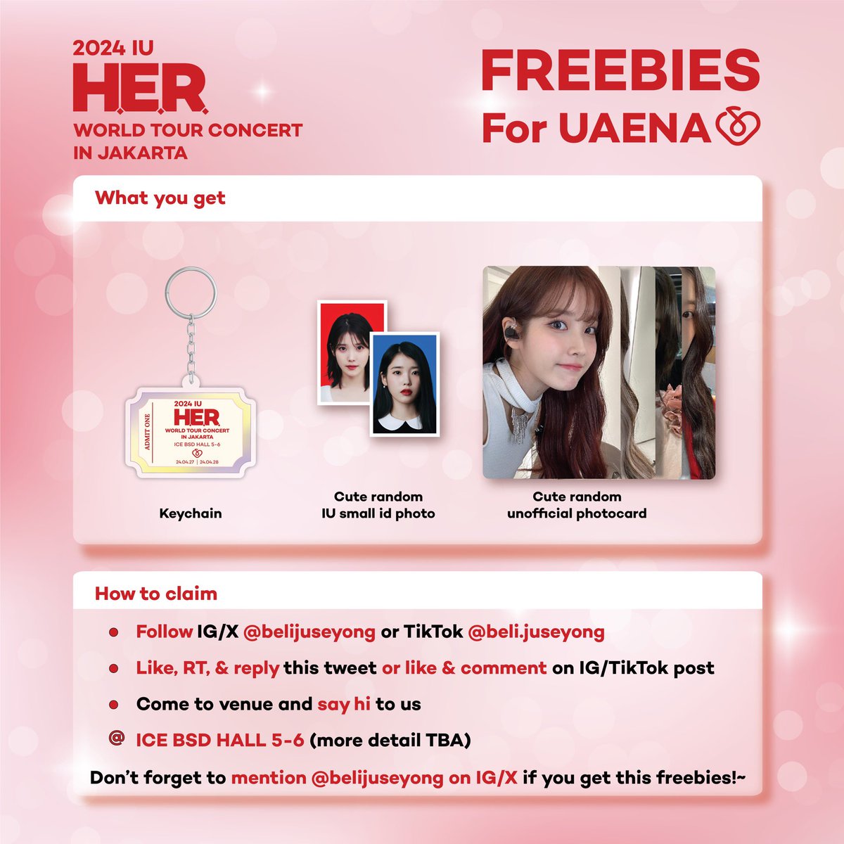belijuseyong's tweet photo. Halooo UAENA! 💖💜💛

Ga sabar bgt weekend ini mau ketemu IU😆 Kita jg mau ketemu kalian nih buat ngasih freebies gemesh ini😍 Jgn ragu &amp; malu buat sapa kita di venue ya! See you on 27-28 April 2024 at ICE BSD Hall 5-6🥰

#아이유 #IU #HER #HER_WORLD_TOUR_IN_JAKARTA #IUinJakarta https://t.co/Bc0SBmhYzR