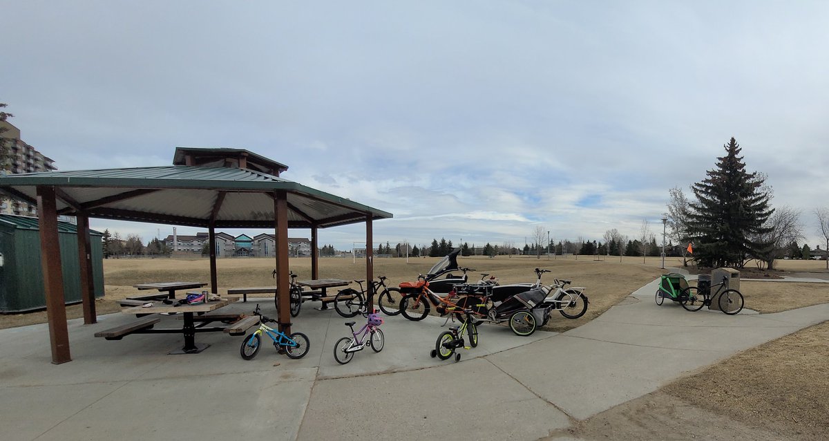 This is the reason we need safe bike infrastructure #yegcc

6 families at a park with kids 6 & under-  kids can ride, but it's not safe, so the parents carry their bikes to the park.  Give  kids safe streets!

#yegbike 3 cargobikes within a stones throw of the south Henday!