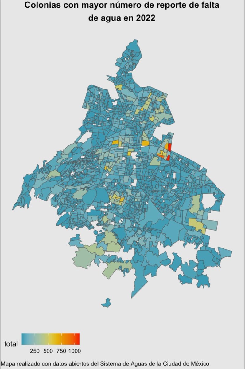 Con datos de SACMEX para 2022 así se ve la falta de agua por colonia en CDMX. Gracias a @SinFiltroTV por el espacio para discutir este importante tema.