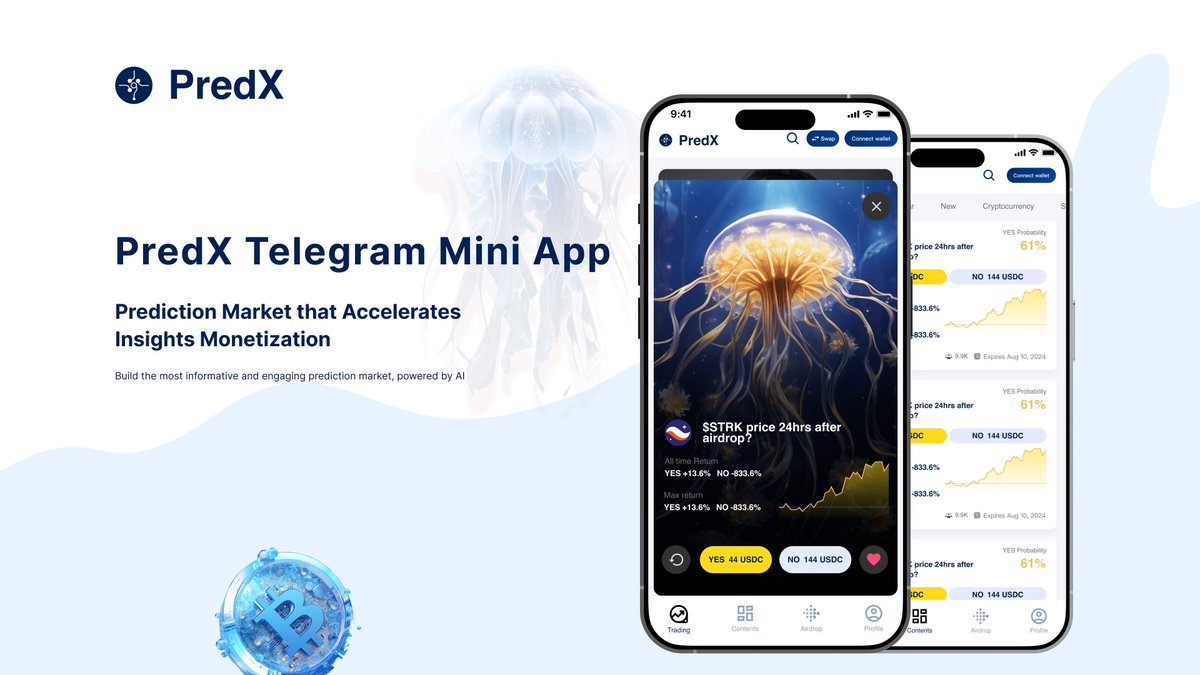 PredX_AI's tweet photo. 🚀 Launch Alert! PredX, powered by 
@SeiNetwork
, introduces our latest feature - the Telegram Mini App https://t.co/72Y5tR1X42! 

Your trading, airdrops, and event tracking just got easier. 

Check out our app tutorial at https://t.co/Cuqn1b1GNW and start engaging. Join us now and be part of the revolution! 

#PredX #SEIPowered #Innovation 🌐✨