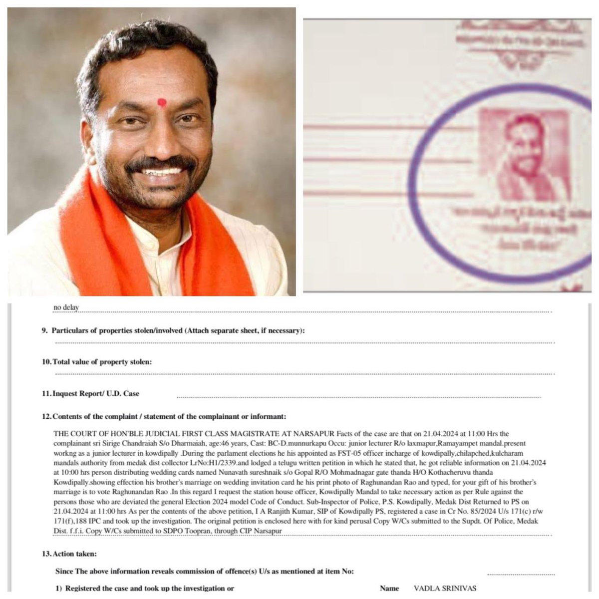 Wedding Invite Sparks Election Controversy Police give criminal case as return gift to a man seeking ‘victory of BJP MP candidate’ as wedding gift In Medak, a man named Suresh Naik from Mohammed Nagar Gate Thanda, a tribal hamlet, has found himself in legal trouble for using a