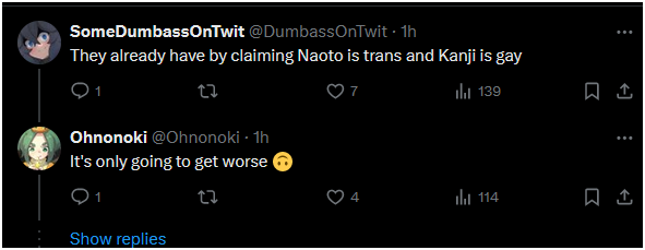 I actually think the way people view naoto or kanji is entirely up to the beholder and if it bothers you that much its a personal issue on your behalf