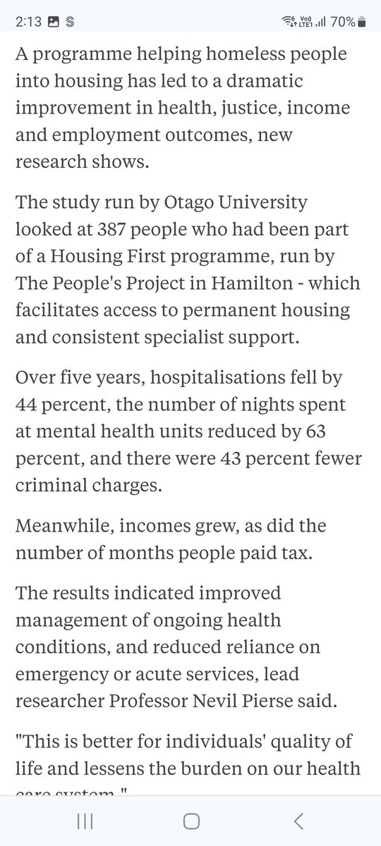 Exceptional results from the Housing First programme: just look at these outcomes! Good public policy – bipartisan in this case – isn't a cost, it's an investment. House people, provide wraparound services: voilà.  rnz.co.nz/news/national/…