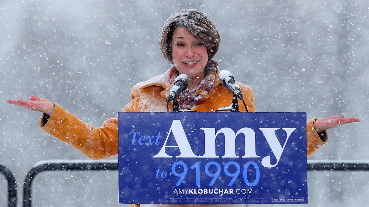 This was Amy Klobuchar campaigning for President during a blizzard. Trump, who’s afraid to get his ferret nest combover wet, cancels events anytime there’s more than a 25% chance of rain. Makes you wonder about his showering frequency🤢🤢