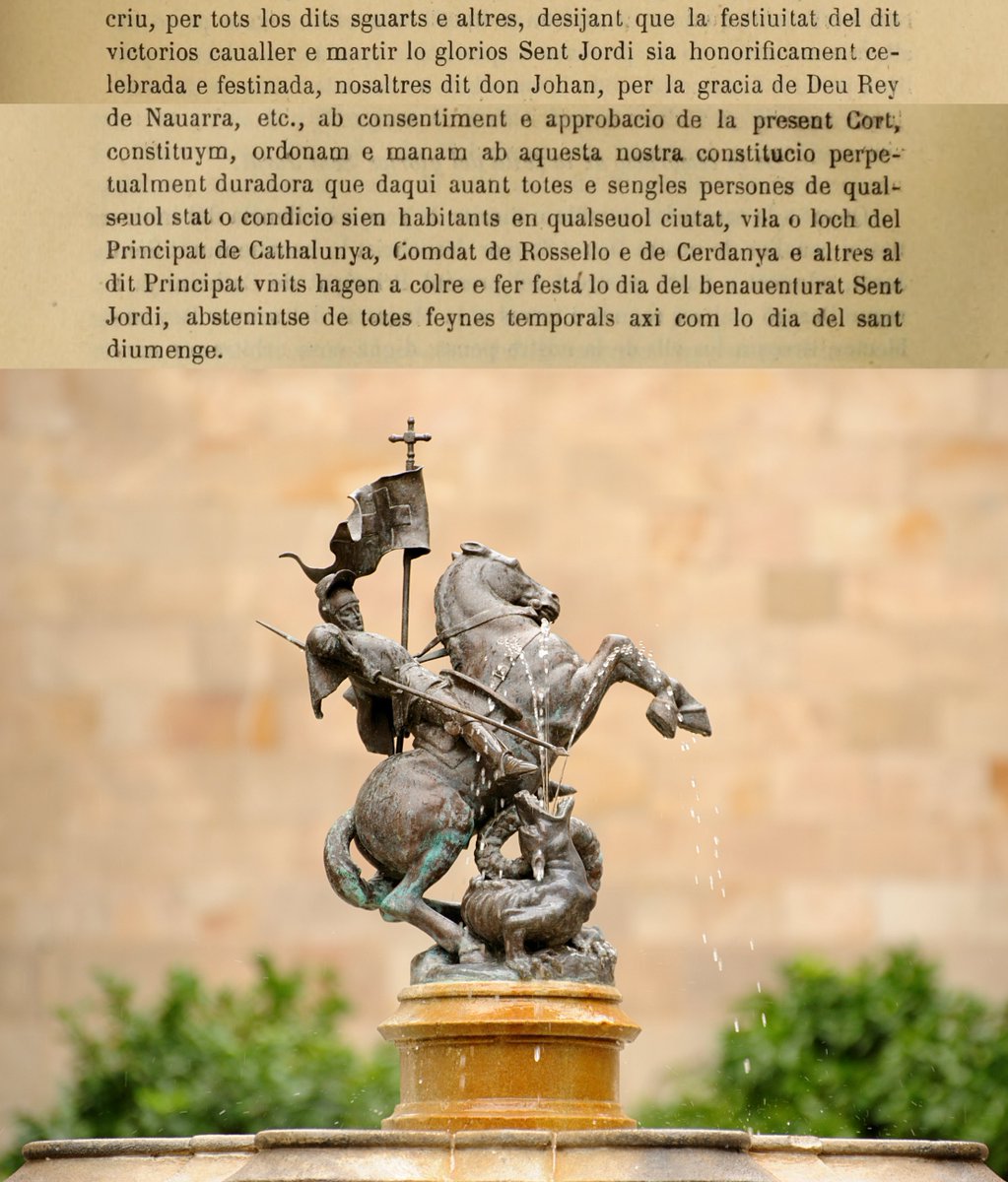 efemarq's tweet photo. Demà és feiner i per tant serà una Diada de Sant Jordi inconstitucional. 👎

Qualsevol diada del patró de Catalunya que sigui laborable és contrària al text de les Corts Catalanes que constituïren la festa el 1456: "abstenintse de totes feynes [...] com lo dia del sant diumenge". https://t.co/v9EPN7o816