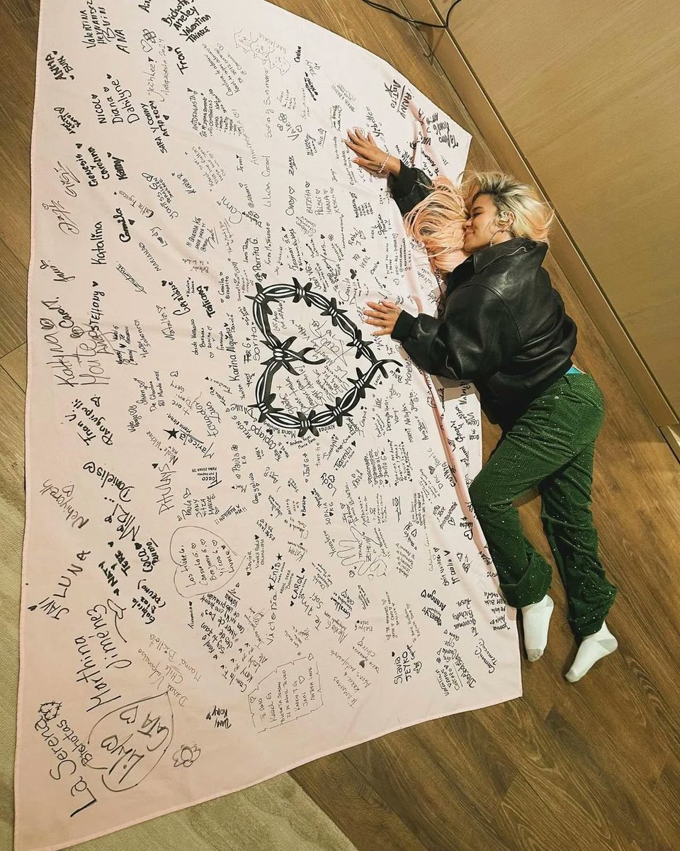 detodopoquitou's tweet photo. Karol junto a la bandera de @fcgpowerchilee_ con su firma 🇨🇱❤️‍🔥. #KarolG https://t.co/DE69FrnVZE