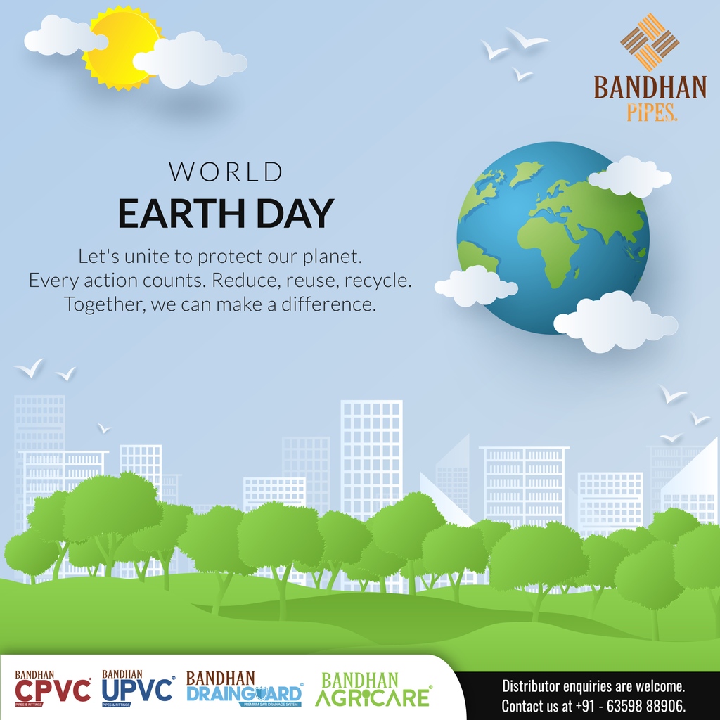 Today and every day, let's pledge to cherish and protect our precious planet. Happy Earth Day! 🌍💚 . . #EarthDay #ProtectOurPlanet #Sustainability #bandhanpipes #drainguard #SochoBandhanPipes #pipes #plumbing #pvc #pvcpipes #industry #cpvc #upvc #swr #waterpipes #water