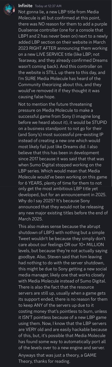HyperWind94's tweet photo. @SaveLBP123 If that wasn’t enough convincing, here’s those 3 paragraphs I was talking about that I sent to my friends in Discord (tap on the image because of Twitter’s garbage cropping, I promise it’s bigger if you do). https://t.co/htiZ3DMIRJ