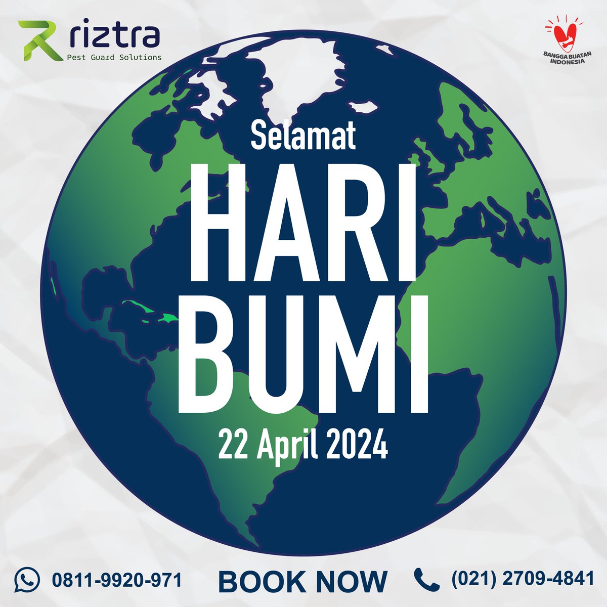 Riztra Pest Management mengucapkan Selamat Hari Bumi 22 April 2024.

🌍🌱🌳

#haribumi 
#earthday 
#earthday2024 
#happyearthday 
#earthdayeveryday
#RiztraPestManagement
#BanggaBuatanIndonesia
#PestManagementIndonesia