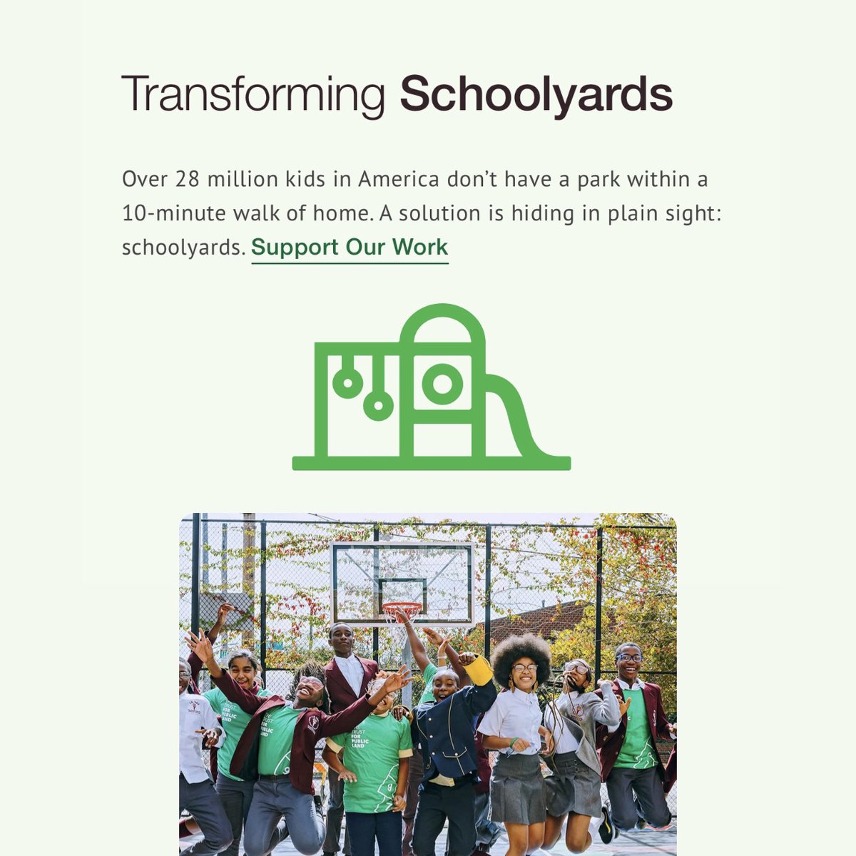 This #HappyEarthDay 🌎💚, I would like to highlight @tpl_org’s #TransformingSchoolyards initiative, centered around ensuring access to park space in every community to best serve the needs of our children.

Make sure to enjoy some quality time at a local park today! 🛝🌳