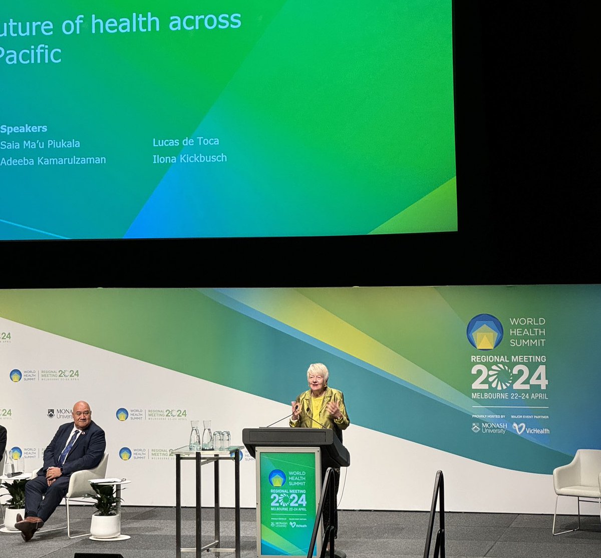 Legendary global health leader ⁦@IlonaKickbusch⁩ opening plenary #WHSMelbourne2024 loss of trust as a serious health threat itself. Also flagged #planetaryhealth essential- reminder today is #earthday2024 ⁦@whsmelbourne24⁩ ⁦@NelsonInstitute⁩