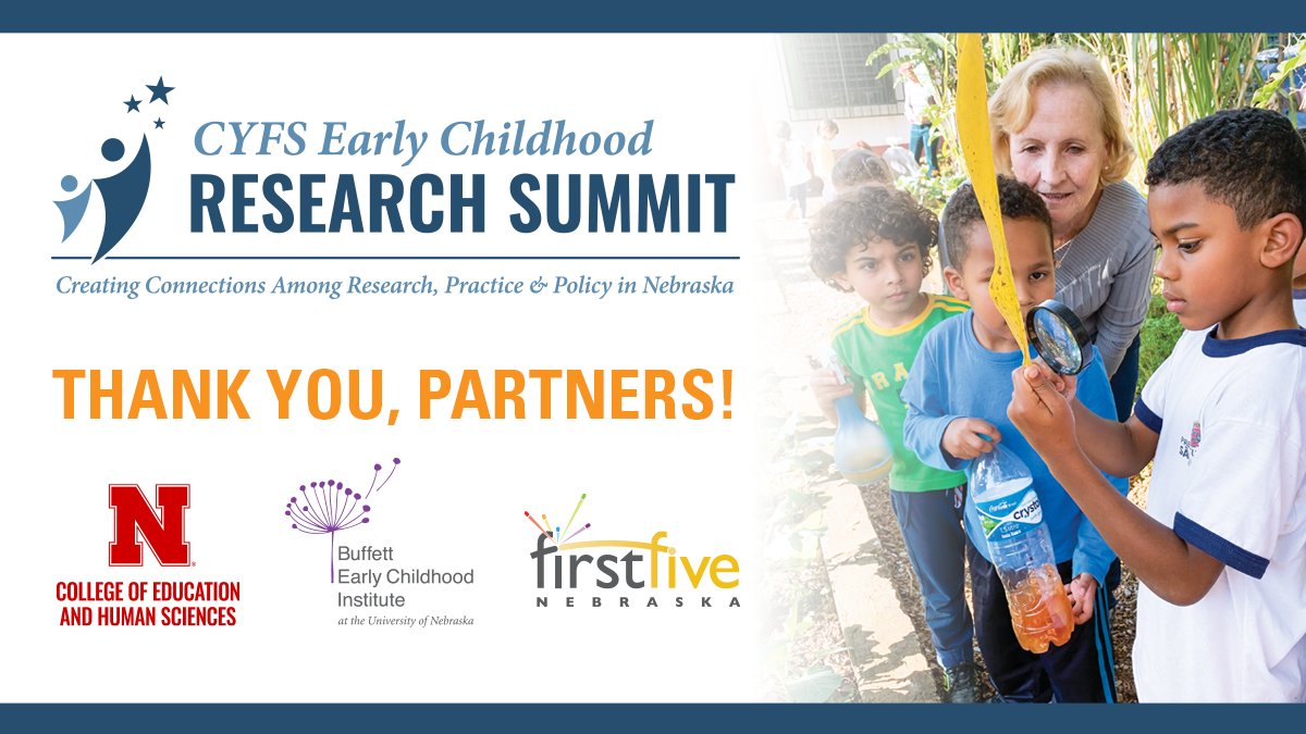 Happening tomorrow! 📣 Nebraska's #earlychildhood research, practice and policy communities will gather for #ECSummit24 to share research/practices that make a difference for young children. ›› cyfs.unl.edu/ecs/2024/

Special thanks to: @UNL_CEHS | @BuffettECI | @FirstFiveNebr