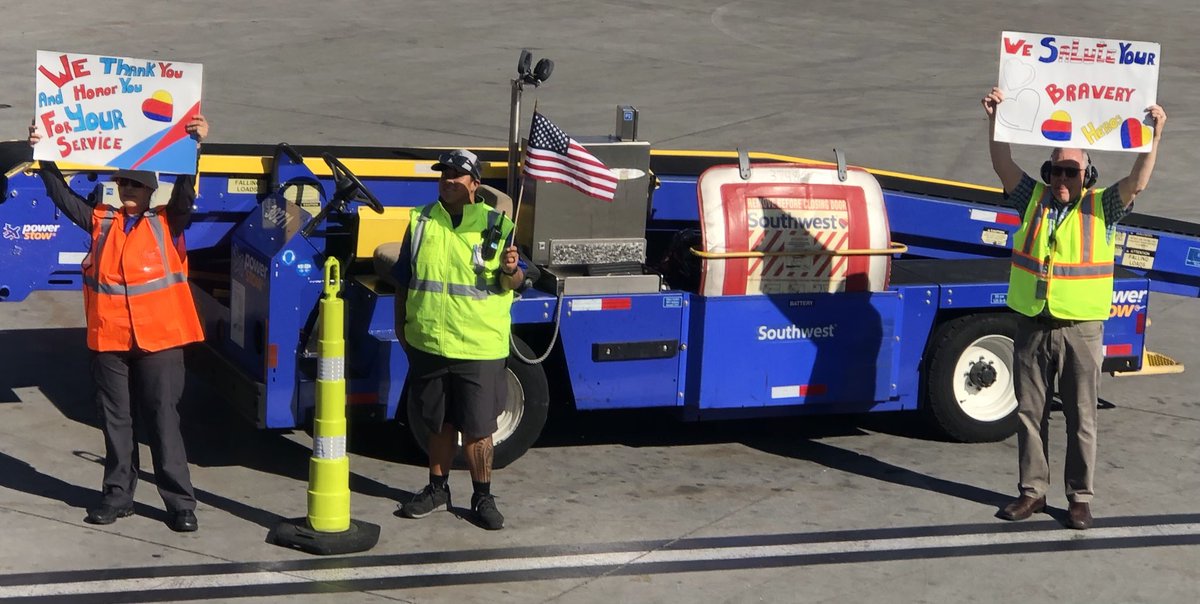 Awesome! This was the welcome from a Southwest ground crew as our Honor Flight plane rolled up to the gate in Las Vegas! #honorflightsouthernnevada