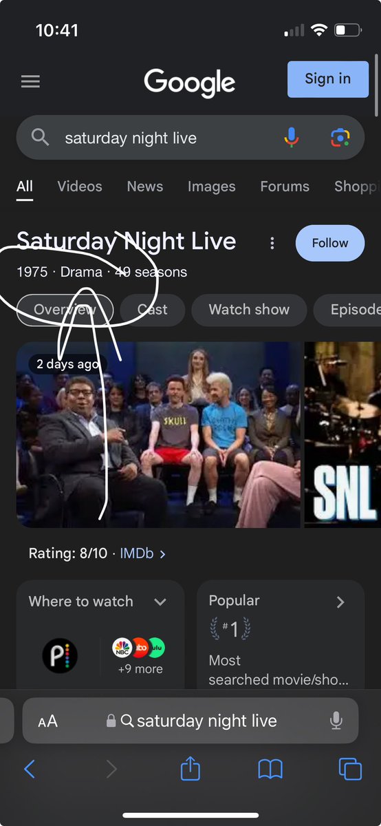 Do you guys think google lists SNL as a drama bc it’s not funny? #SNL #drama #notacomedy #Google