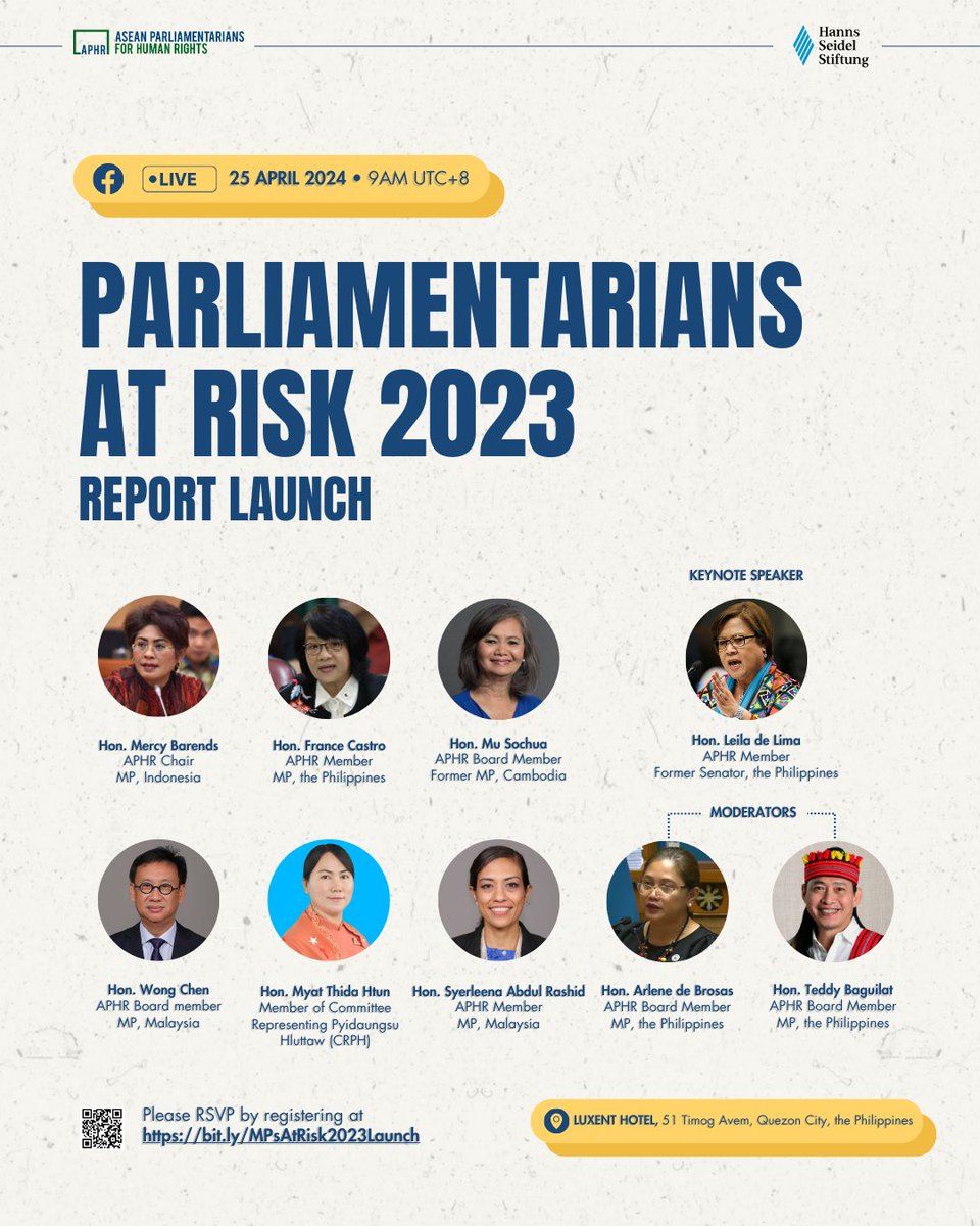 APHR is organizing the launch of the Parliamentarians at Risk 2023 report on 25 April 2024 at Luxent Hotel, Quezon City, the Philippines.