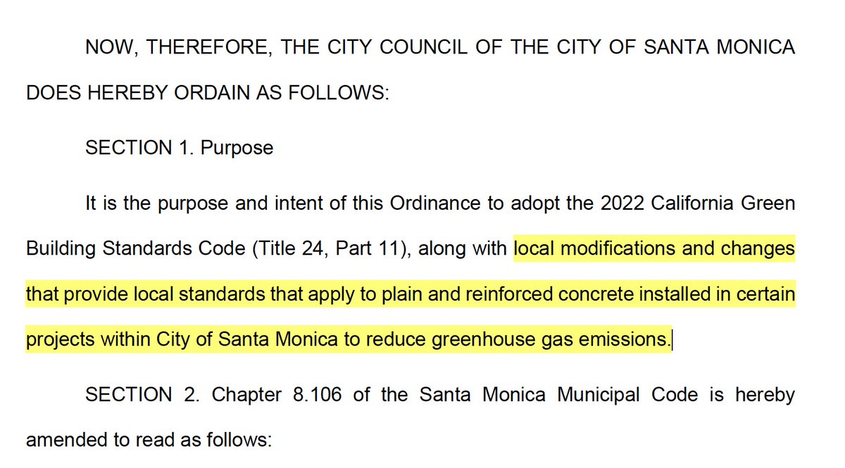 Santa Monica City Council 4/23/2024 to consider requiring Low-Carbon Concrete. santamonicacityca.iqm2.com/Citizens/Detai… Staff Report: 'In 2019, Marin County adopted a low-carbon concrete ordinance that limits the amount of cement and global warming potential in concrete in all new construction.'