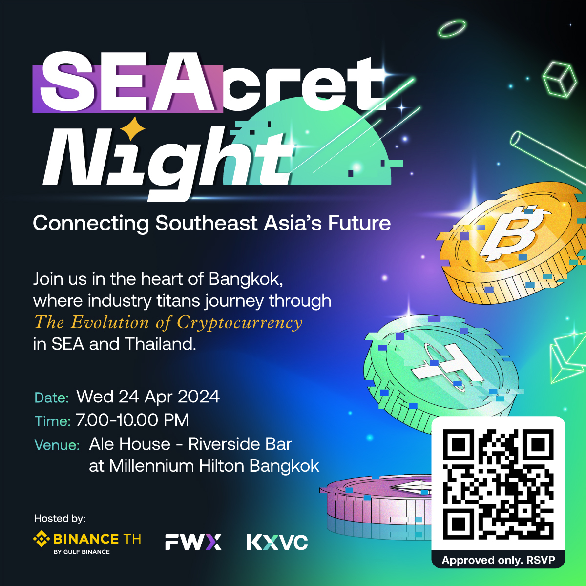 Join us for an exclusive invite-only event in Bangkok! Explore 'The Evolution of Cryptocurrency in SEA and Thailand.' 🚀 Network with industry pioneers. Hosted by BinanceTH , FWX, and KXVC. Sign up at lu.ma/SEAcretnight📌 See you there! #BinanceTH #FWX #KXVC
