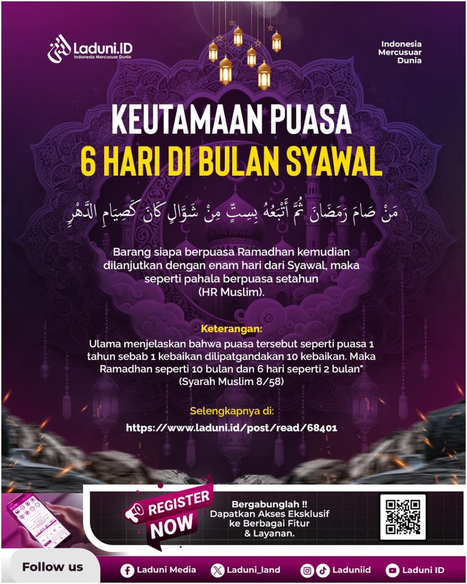 Salam Sobat Ladunist,

Jangan lewatkan kesempatan untuk mendapat berkah dan pahala yang berlipat-lipat dengan melakukan puasa 6 hari di bulan ini.

#syawwal #pagiii #amalan