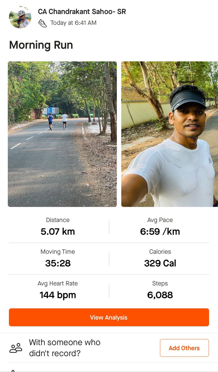 “Consistency is the bridge between goals and accomplishments” Good Morning  5KM Running to start another fantastic day! Blessed to run alongside the 76yrs young champ who ran 12km today.
#fitness #running #goals #RojanaEkGhanta #HealthSIP
#dietdelightwithniharika