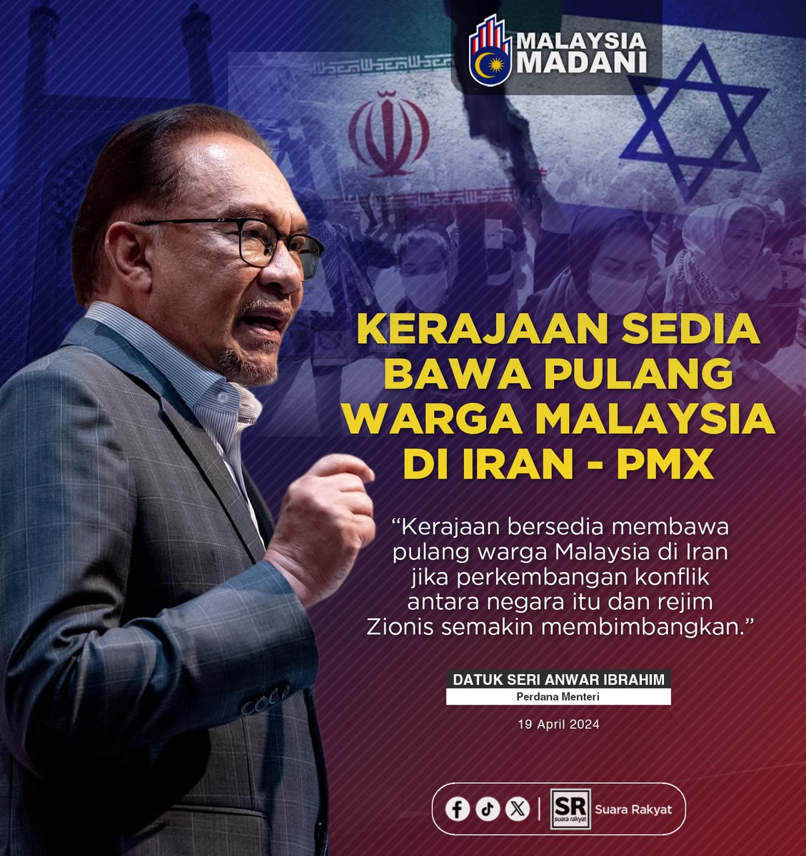 Selepas kerajaan berjaya bawa pulang beberapa rakyat Malaysia di Gaza baru2 ini, kini kerajaan bersedia pula bawa pulang warga Malaysia di Iran jika perkembangan konflik antara negara itu dan rejim Zionis semakin membimbangkan.

Terbaik PMX 👍

#KerajaanMADANI
#kerajaanPerpaduan