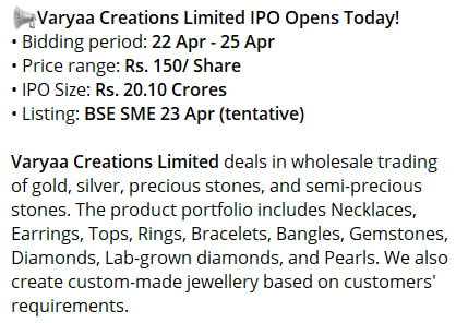 #IPO Open to Apply: Vaarya Creations Limited

#ThinkSabioIndia #VaaryaCreation #IPO #StockMarketIndia #Investing #IndianStockMarketLive #StockMarketNews #StockMarketEducation #IndianStockMarket #StockMarketInvestments #StockMarketUpdates