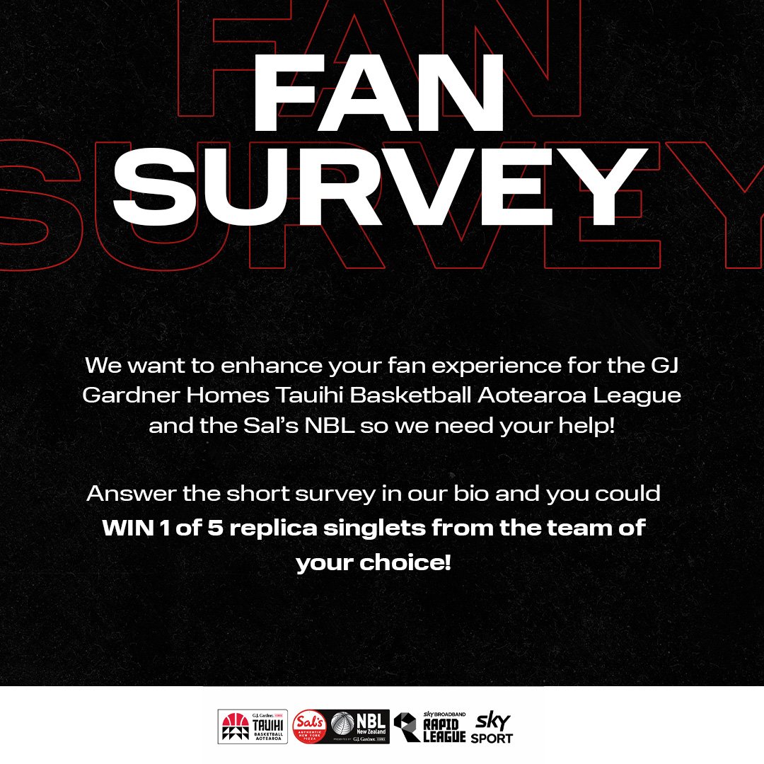 TaranakiAirs's tweet photo. HELP US HELP YOU.
We want to enhance fan experiences across Tauihi Basketball Aotearoa and NBL.
Have your say now and you could win a replica singlet.
https://t.co/xngAekDcaU
@nznbl
@skysportnz
#TaranakiAirs #PartOfSomethingBigger #SalsNBL #TauihiBasketballAotearoa https://t.co/G6ZNkkVnbE