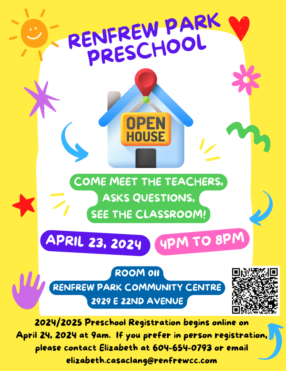 Stop by our preschool open house on April 23rd from 4-8pm