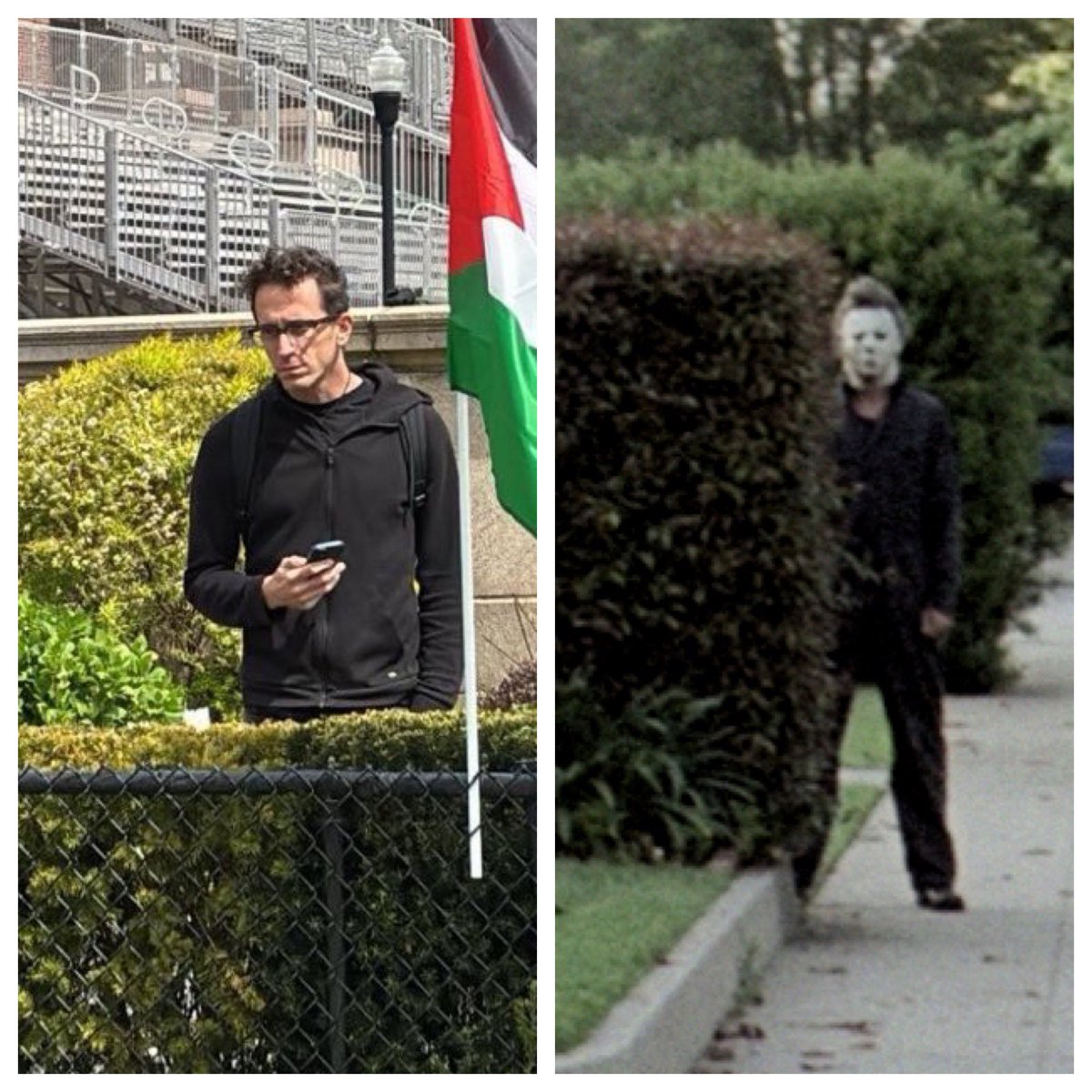 2 pictures with the same energy. #shaidavidai #michaelmyers #fuckisrael #fuckzionism #ColumbiaUniversity