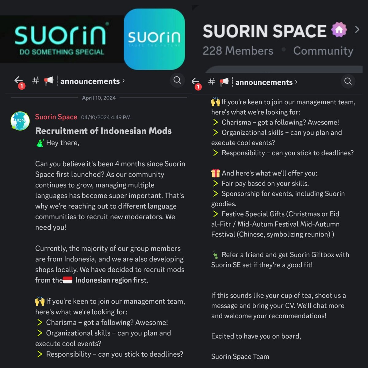 Calling all Indonesian vapers to join Suorin team. Contact @Suorinofficial1 for more details.

#suorin #discord