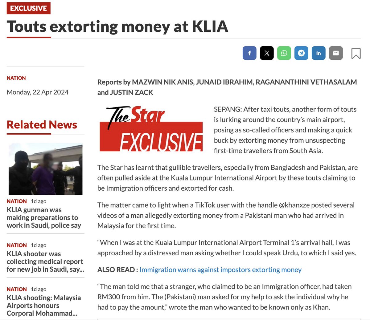 FreeMsian's tweet photo. This is an important story. Robbers are operating in plain sight robbing people, landing in the nation's primary gateway, KLIA. Very atrocious but it is the Boleh Land, where criminals run wild. https://t.co/fC5NjI4T09