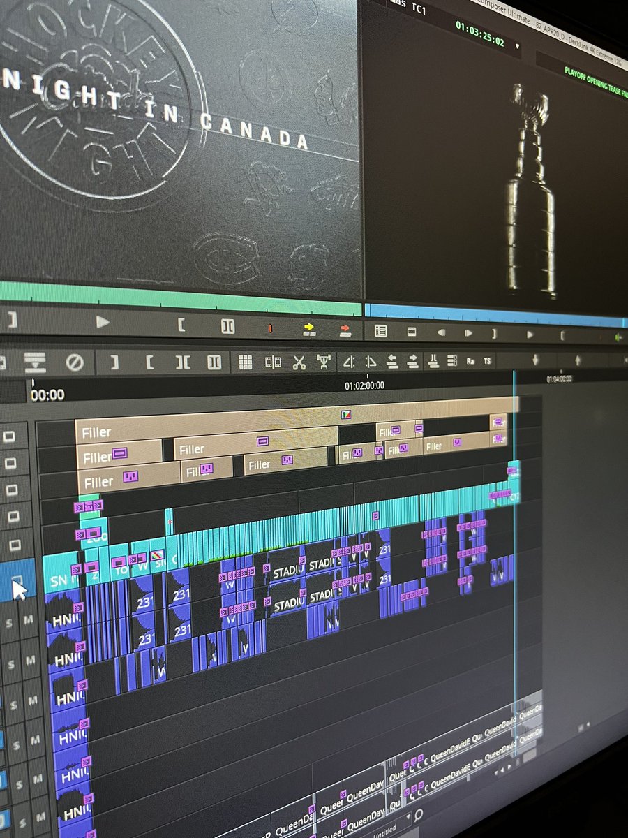 Little piece of my timeline from last nights NHL playoff opening tease #nhl #hockeynightincanada #avidmediacomposer @QueenWillRock @DavidBowieReal @Ron_MacLean