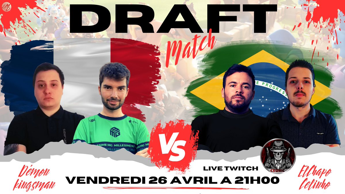 Événement à ne pas manquer ce vendredi à 21h FR sur la chaîne Twitch de <a href="/BN_Cedric_/">cedric bastier</a> (ttvcedric) pour un 2v2 <a href="/Demon_Coc_/">Démon</a> et <a href="/Kingsman_coc_/">KingsMan</a> vs <a href="/ElChapoCOC/">神性ElChapo™</a> et <a href="/CelinhoCoc/">ELEVATE CELINHO</a> en Draft bo3 !!!🔥