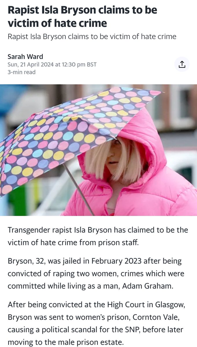 Isla Bryson claiming to be a victim of a hate crime? 

Well maybe ? Just a thought!! Don't go round raping people?  

Fkn hell 🤣🤣

There is a certain justice to this I believe, I have zero sympathy for you

#clownworld #islabryson #trans #lol #fail #clown #idiot #prison #heshe