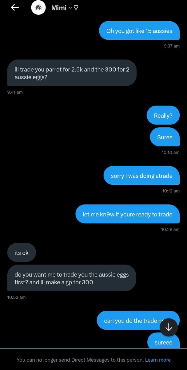 kusakambe's tweet photo. LOL this girl just made me buy 2 aussies for 300 rbx, anyways she was supposed to give me the parrot after for 2.5 her user is raylaloverwolflover @.blxshyface scammer (check pics for proof) https://t.co/f6lbmL9SGT