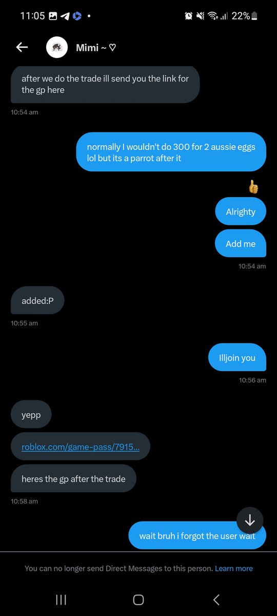 kusakambe's tweet photo. LOL this girl just made me buy 2 aussies for 300 rbx, anyways she was supposed to give me the parrot after for 2.5 her user is raylaloverwolflover @.blxshyface scammer (check pics for proof) https://t.co/f6lbmL9SGT