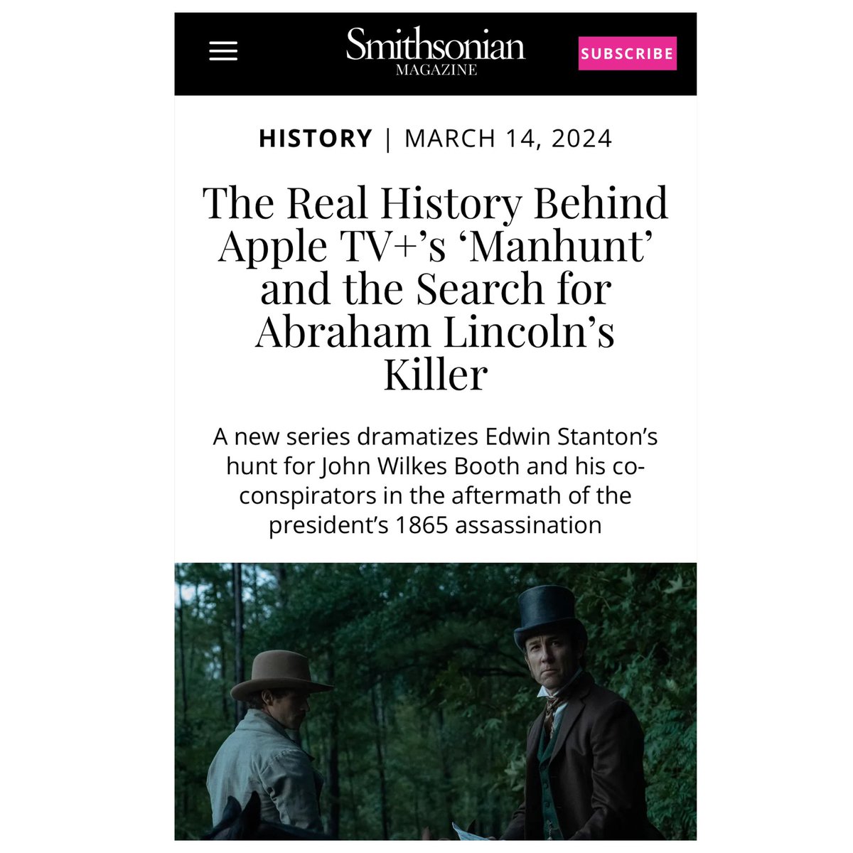 Watching “Manhunt”? This article compares the book, the show, and the real history of the events. Link here: smithsonianmag.com/history/the-re…
•
#manhuntseries #appletv #tobiasmenzies #anthonyboyle #outlandercast #outlanderfans