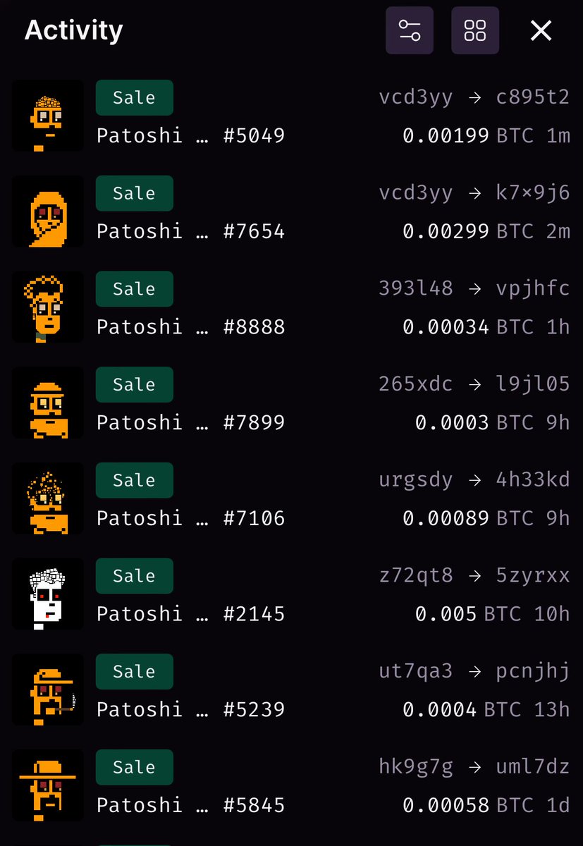 All these @PatoshiPunks sales are from today 👀 🏷️🏷️🏷️🏷️🏷️

#PatoshiSales #PP👣