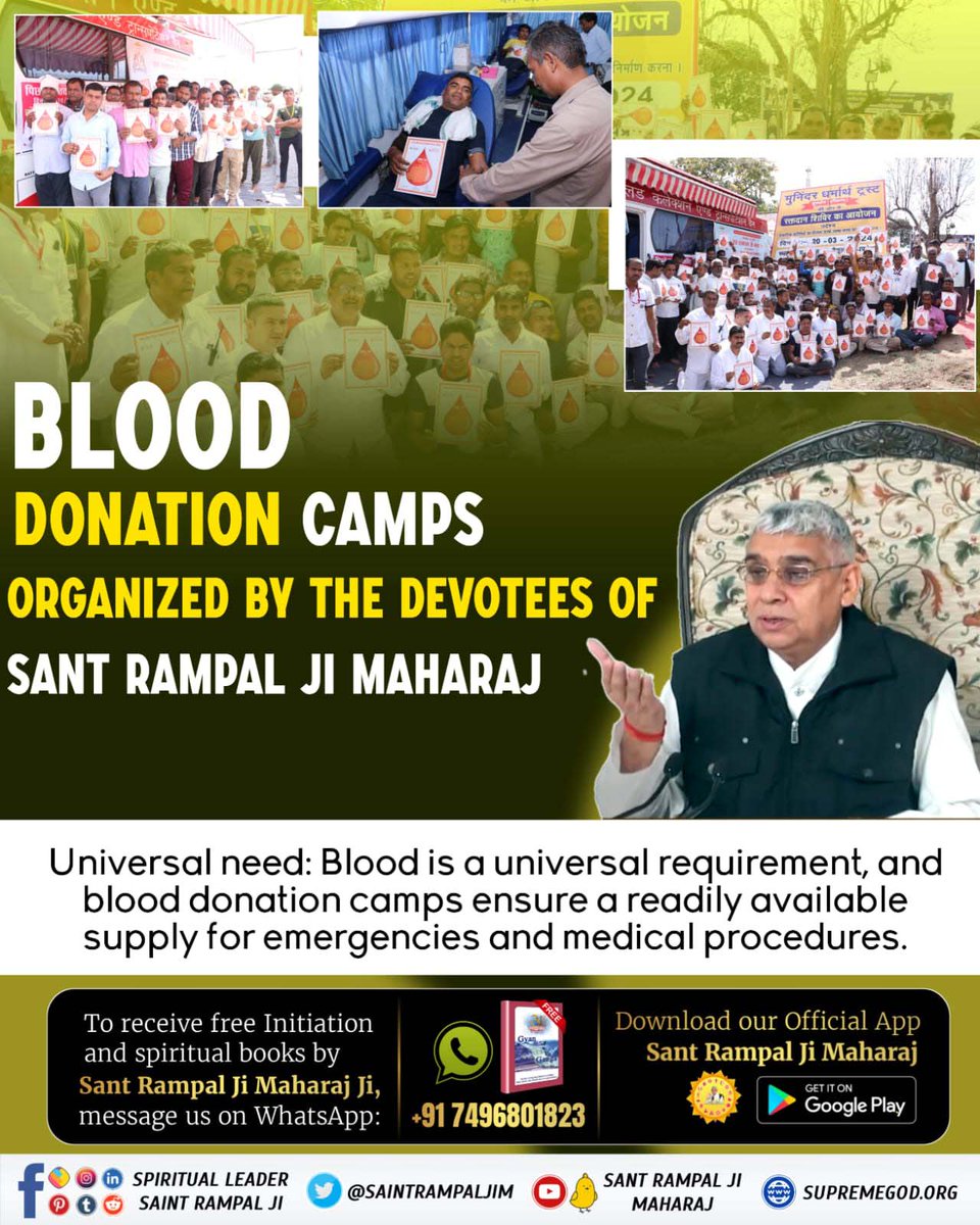 #GodmorningMonday BLOOD DONATION CAMPS ORGANIZED BY THE DEVOTEES OF @SaintRampalJiM MAHARAJ Universal need: Blood is a universal requirement, and blood donation camps ensure a readily available supply for emergencies and medical procedures. #BloodDonation