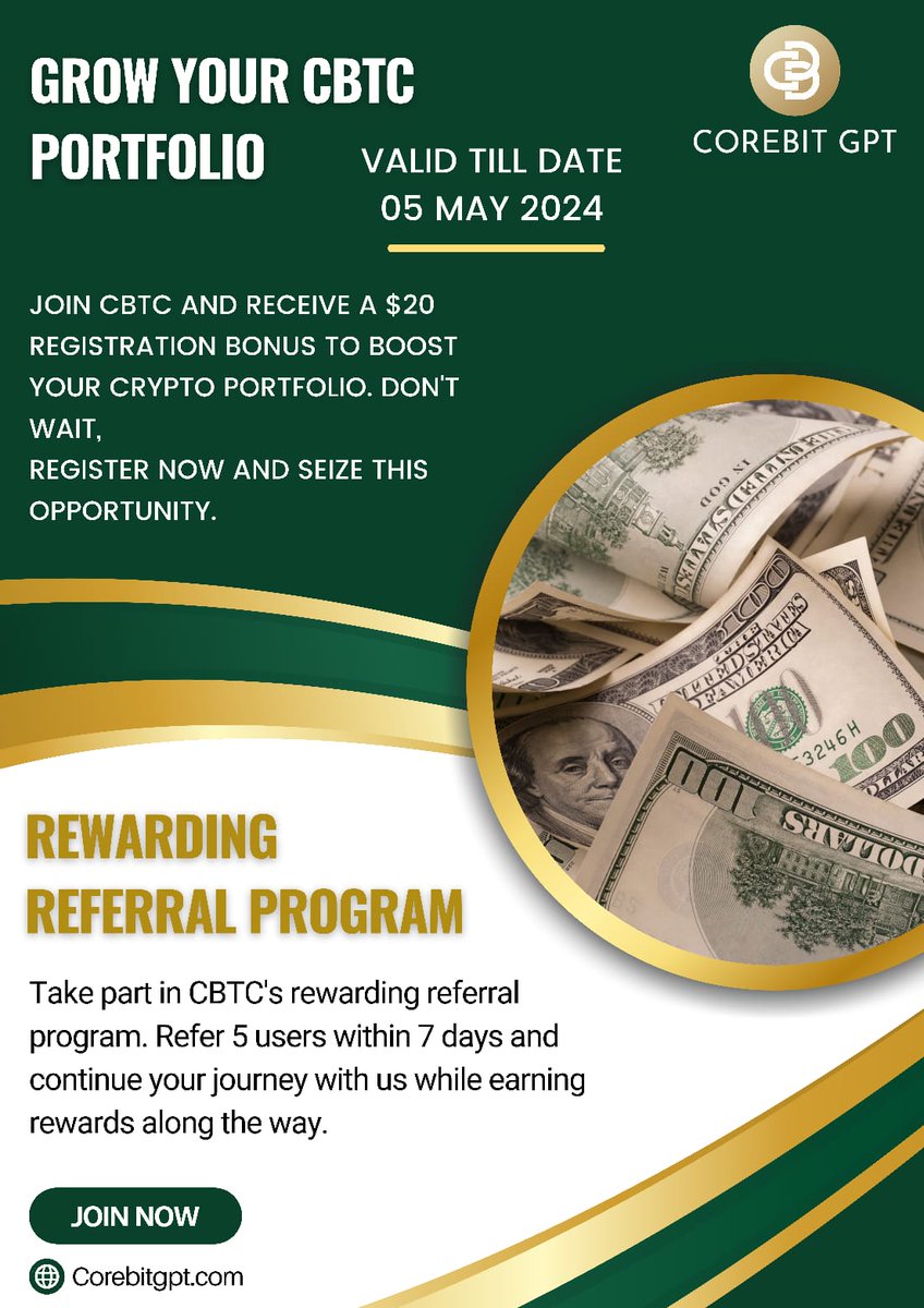 CoreBitGPT's tweet image. 🎉 All users! The clock is ticking with just 13 days left to seize our incredible Welcome Bonus Offer! Now is the time to assemble your dream team and unlock maximum earnings. 
 #TeamBuilding #MaximizeEarnings #WelcomeBonusOffer