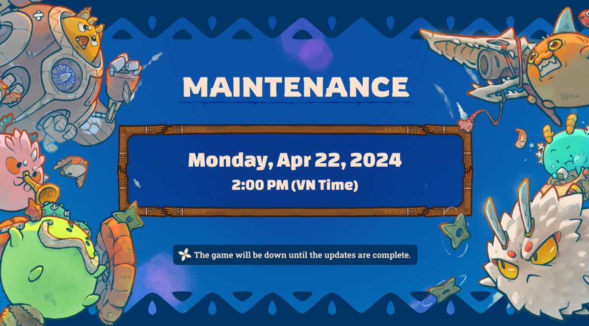 🛠️Axie Classic Maintenance🛠️ Axie Classic will go into maintenance mode on Monday, April 22, 2024 at 2:00 PM VN time to prepare for the start of the Season 2. The game will be down until the updates are complete.